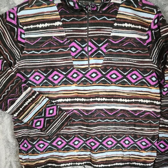 No Boundaries Mens 2XL Purple Aztec Polar Fleece Quarter Zip Pullover Sweatshirt - Picture 2 of 9
